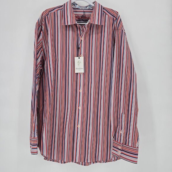 Robert Graham Men's Button-Up Shirt 3XL Multicolor Striped Paisley Flip Cuff - Picture 1 of 12